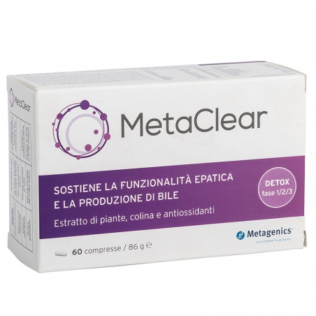 immagine della confezione Integratore MetaClear 60 compresse di Metagenics, vista frontale immagine della confezione Integratore MetaClear 60 compresse di Metagenics, vista frontale